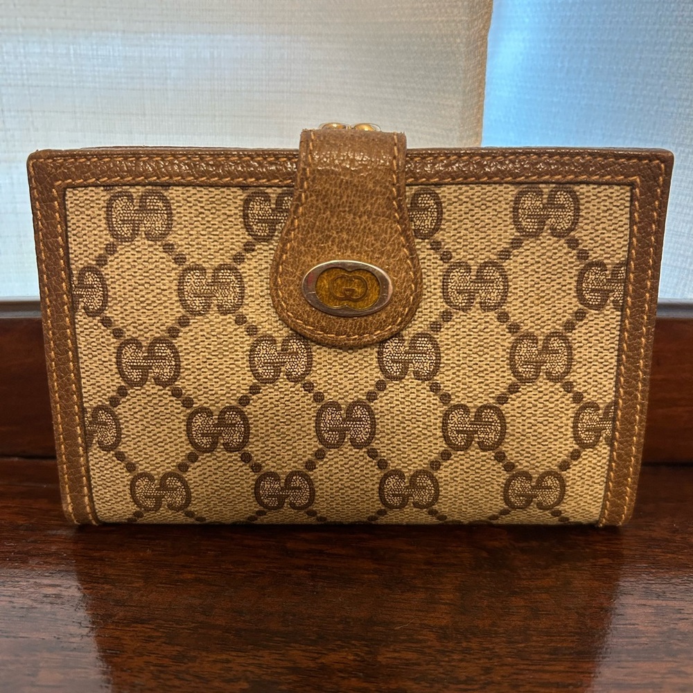 Vintage Gucci Tan and Brown Monogram Wallet Excellent Vintage Condition